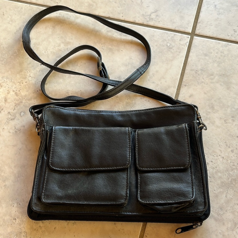 TSF vintage black leather cross body bag